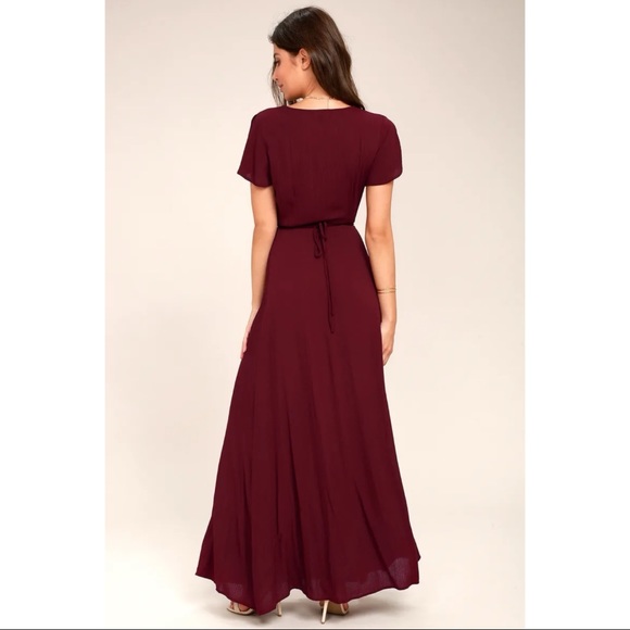 NWOT Lulus Heart of Marigold Burgundy Wrap Maxi Dress Medium - Picture 3 of 10